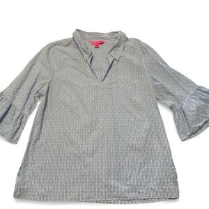 Lilly Pulitzer Blue & White Striped Cotton Top • Swiss Dot • Size‎ L